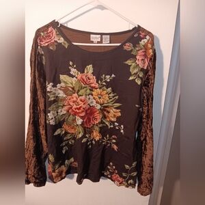 Together Floral Long Sleeve Top - Black and Brown